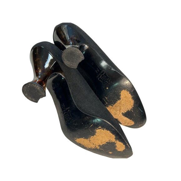 Vintage Yves Saint Laurent Black Pumps With Sculpted Resin Spool Heels 8 Narrow - Picture 6 of 7